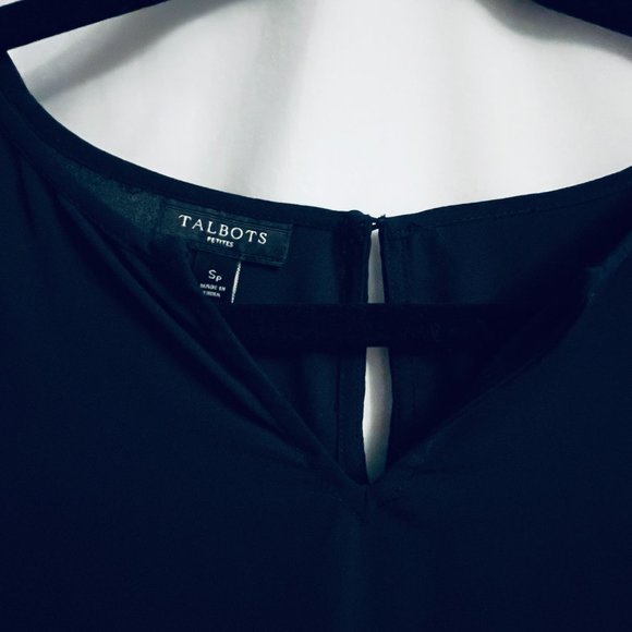 Talbots Navy Blue Cropped Long Sleeve Blouse in Women's S Petite - Picture 2 of 4